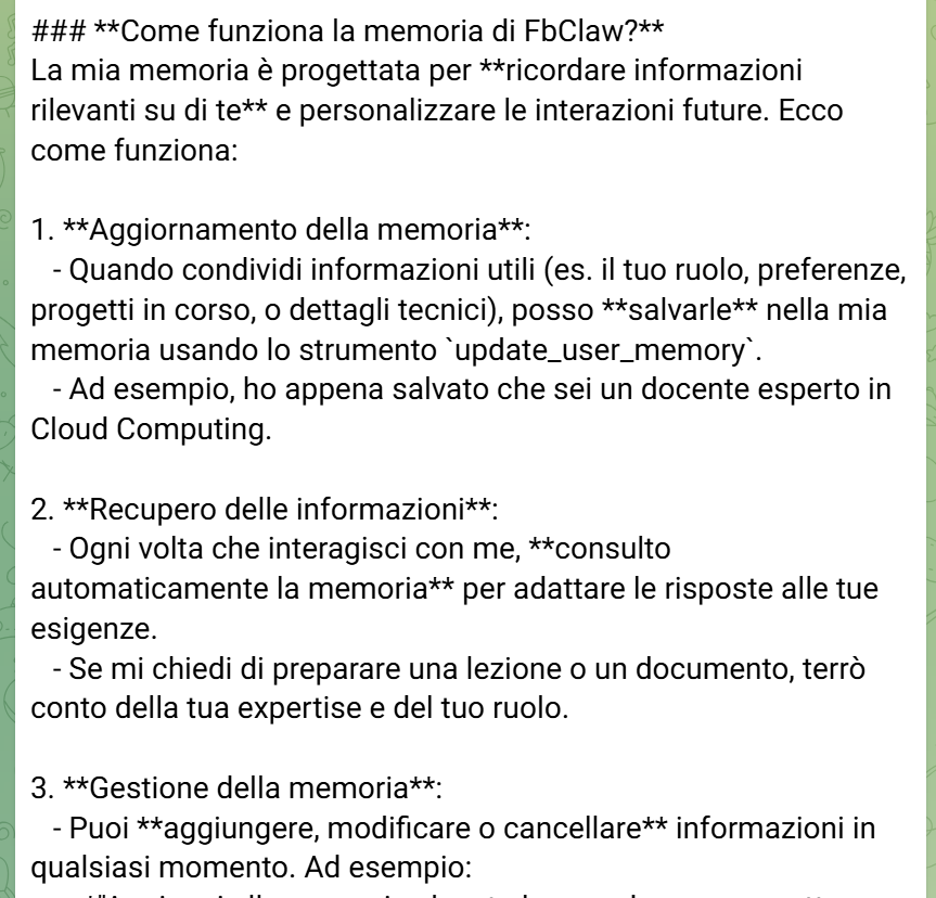 Memoria — aggiornamento delle preferenze