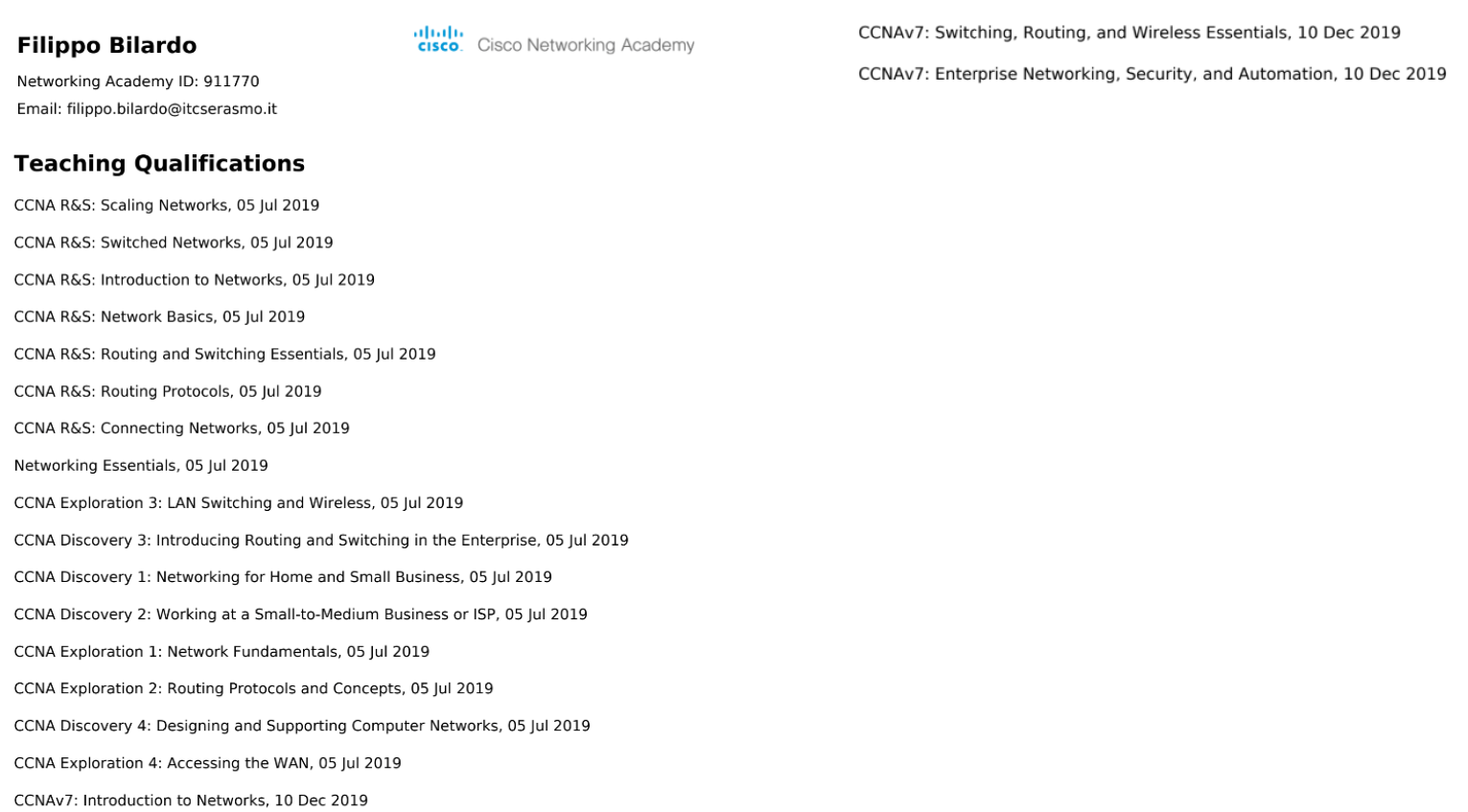 Istruttore Cisco qualificato